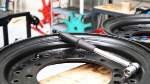 Close-up of rugged, extreme-duty wheel designed for tactical operations.